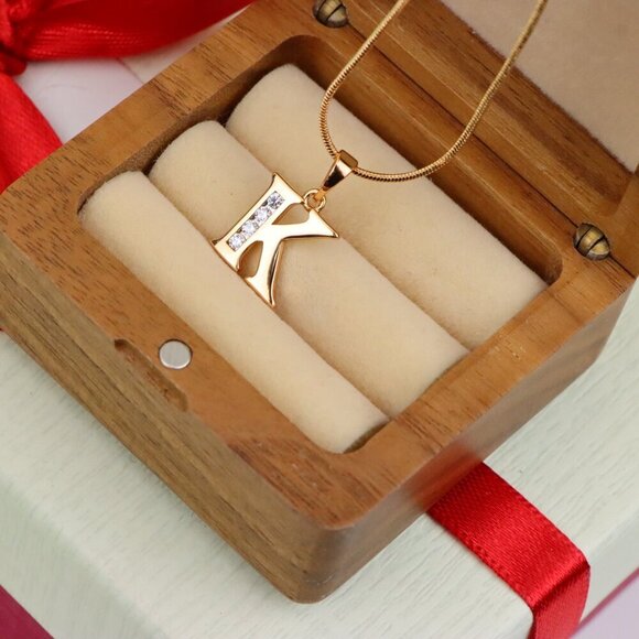 "Rose Gold Letter K Pendant with Crystals – 18K Gold Plated Charm, XPPT1360 - Picture 10 of 13